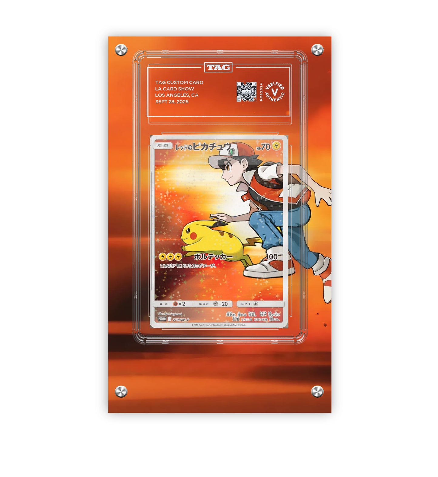 Ash Ketchum & Pikachu 270/SM-P - Pokémon Extended TAG Artwork Protective Card Display Case